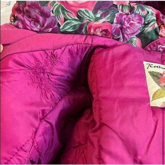 Vintage 80s Rothschild Coat Girls 14 Women’s S/M Pink Floral Puffer Jacket - Picture 8 of 9